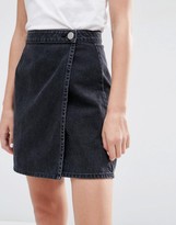 Thumbnail for your product : ASOS Denim Wrap Skirt in Washed Black