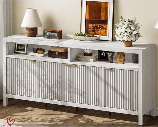 Jojoka 65.8Inch4-DoorModernFlutedSideboardCabinet¨CStorageBuffetwithAdjustableShelvesVersatileOrganizer