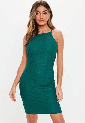 Missguided Teal Lace Square Neck Bodycon Mini Dress, Teal