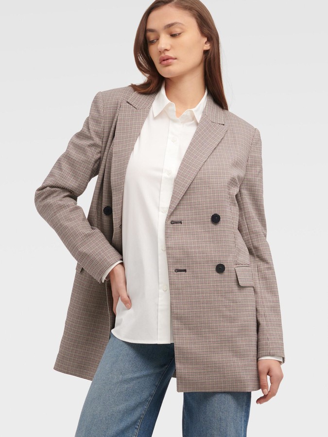 DKNY Women's Doublebreasted Plaid Blazer New Navy/New Camel Size 8 ShopStyle