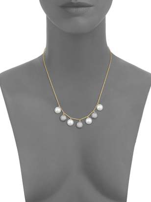 Freida Rothman 10MM White Round Pearl Pave Charm Necklace