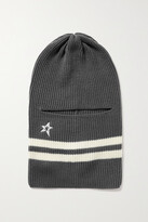 Thumbnail for your product : Perfect Moment Embroidered Striped Ribbed Merino Wool Balaclava