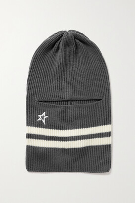 Perfect Moment Embroidered Striped Ribbed Merino Wool Balaclava