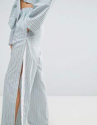House of Sunny House Of Sunny Pajama Style Wide Leg Pants With Side Poppers In Stripe Co-Ord