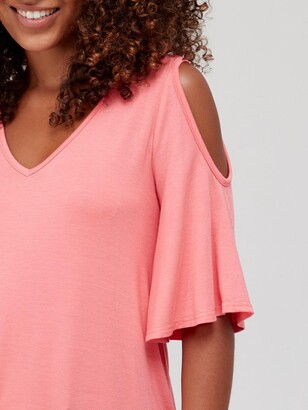 Very Cold Shoulder Swing Top - Coral