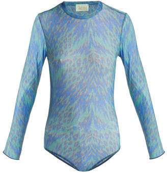Aries Tiger Print Mesh Bodysuit - Womens - Blue