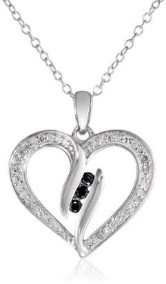 Sterling Silver and White Diamond Heart Pendant Necklace (1/4 cttw