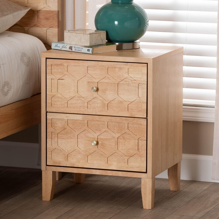 Baxton Studio Hosea Japandi Nightstand, 2-Drawer, Natural
