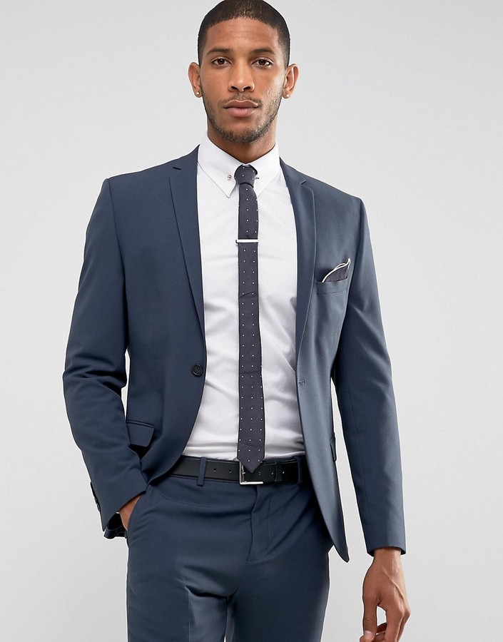 Selected Super Skinny Suit Jacket In Stretch In Navy - ShopStyle