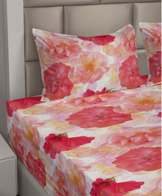 Ambesonne Flowers Vintage Sheet Set Delicate Floral Blush Coral Dark Pink