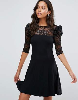 ASOS Design Mini Swing Dress With Lace Panel And Frill