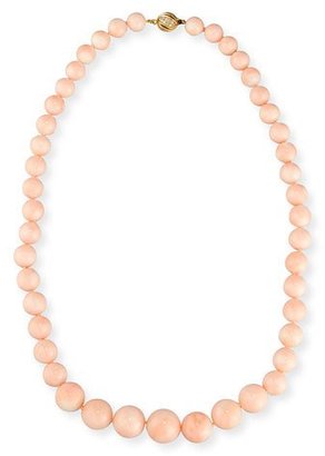 Assael Graduated Angel Skin Coral Bead Necklace with Diamond Clasp, 0.64 tdcw