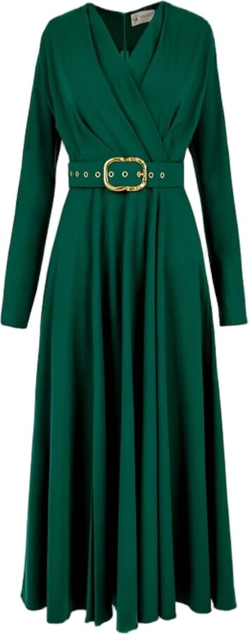 Alina Cernatescu Indigo Midi Jade Green Drapery Office Dress