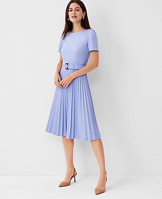 Ann Taylor Belted Pleated Flare Dress
