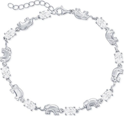 Bella Silver BellaSilverSterlingSilverAlternatingElephant&OvalCZBracelet-Silver-7+1Inch