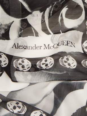 Alexander McQueen Skull & Rose-print Silk-blend Chiffon Scarf - Womens - Black