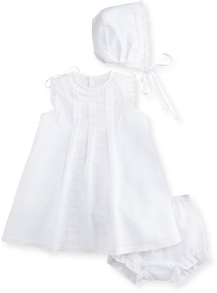 Luli & Me Sleeveless Organza Dress w/ Bonnet & Bloomers, Ivory, Size 3-24 Months