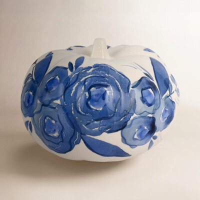 Viva by Vietri Blue Camellia Small Figural Pumpkin