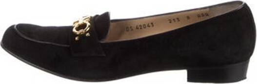Ferragamo Suede Loafers Black Horsebit Accent Round-Toes