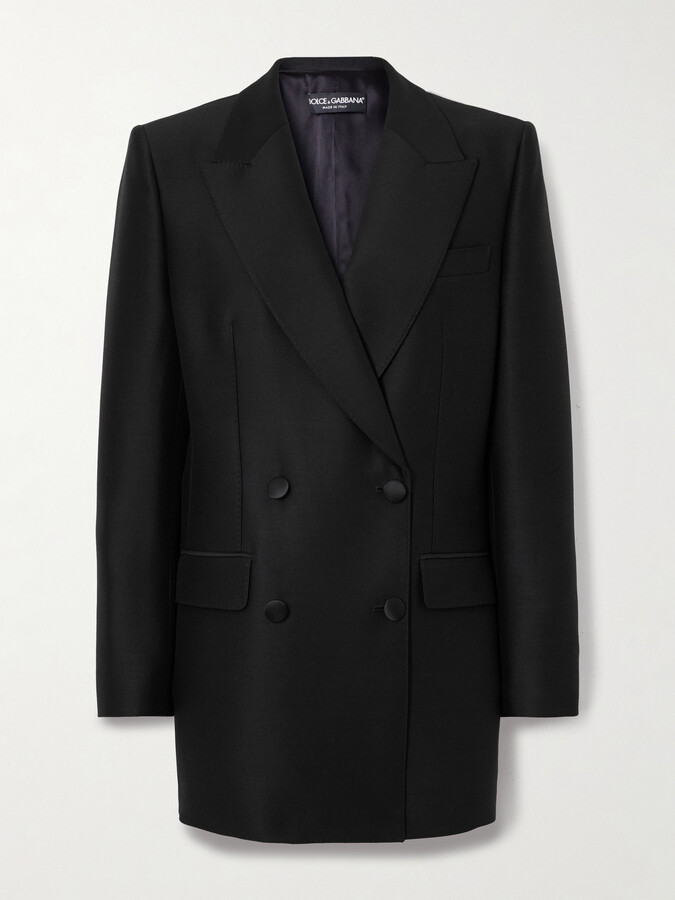 Dolce & Gabbana Double-breasted Wool And Silk-blend Satin Blazer - Black
