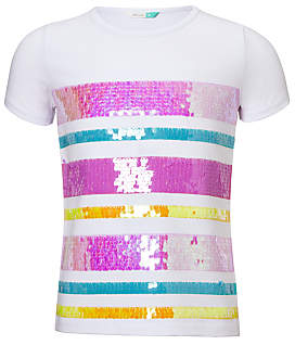 John Lewis & Partners Girls' Sequin Stripe T-Shirt, White