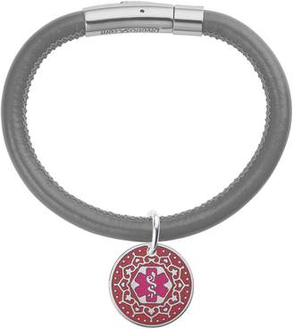 Divoti Custom Engraved Valentine Heart Charm Medical Alert Bracelet for Women - Genuine Gray Lamb Leather - TP Magenta -7.5"