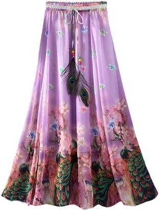 Aivtalk Girls Pleated Skirt Womens Floral Long Skirt Streak Print Midi Skirt for Ladies