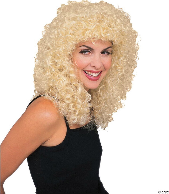 RUBIES II Long Blonde Tight Curly Wet Look Deluxe 80s Rock Star Adult Unisex Costume Wig