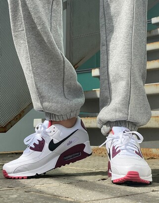 Nike Air Max 90 trainers in white and burgundy - ShopStyle
