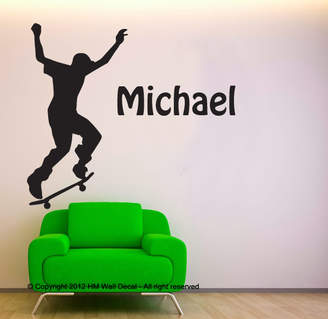 H&M Wall Decal Personalised Name with 76cm Skateboarder Wall Decal