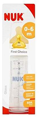 NUK First Choice 240ml Glass Bottle Latex Teat Size 1, 0-6 months