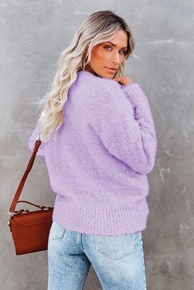 favastee Women V Neck Button Cardigans Sweater Long Sleeves Fuzzy Sweaters  Soft Loose Knit Jumper Outwear for Women Teen Girls Purple XX-Large -  ShopStyle