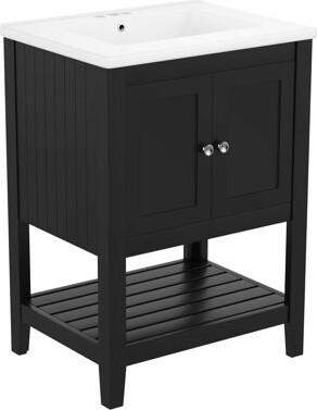 KUNMINGZHUANGZHEN 24" Modern Sleek Bathroom Vanity Elegant Ceramic Sink With Solid Wood Frame Open Style Shelf