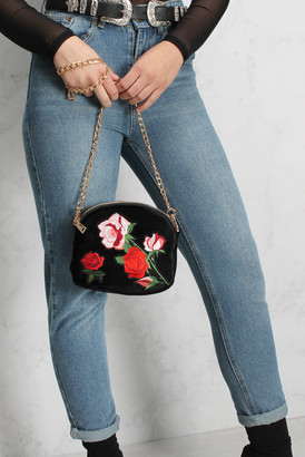 Rare Black Multi Floral Embroidered Velvet Bag
