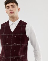 Thumbnail for your product : Asos Design ASOS Slim Suit vest In Moons Wool Rich Burgundy Check
