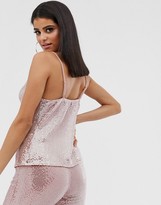 Thumbnail for your product : John Zack Tall cowl neck cami top in pink sequin