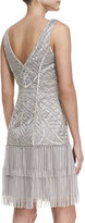 Thumbnail for your product : Sue Wong Sleeveless Embroidered Fringe-Hem Cocktail Dress, Platinum
