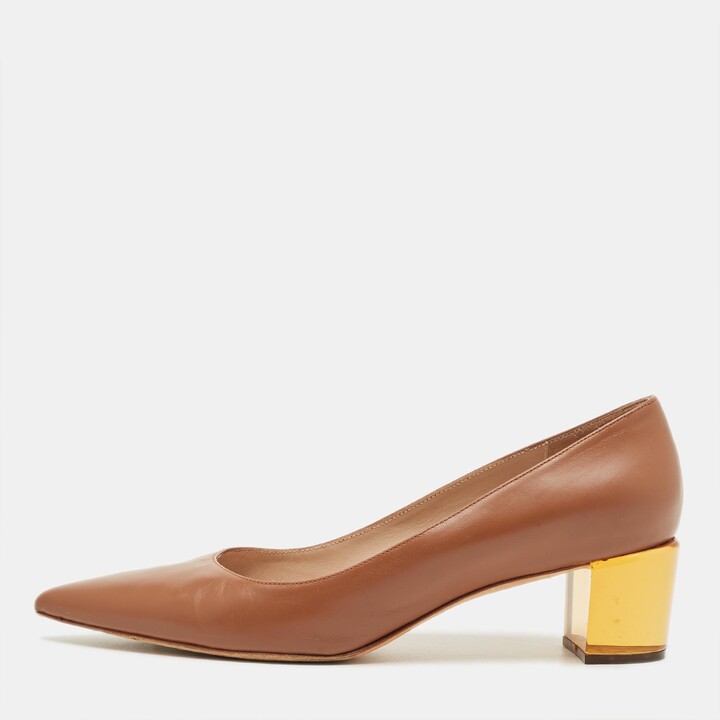 Stuart Weitzman Brown Leather Pointed Toe Block Heel Pumps Size 40