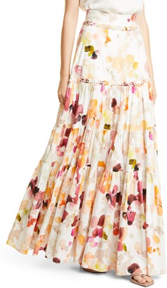 Cosmos Tiered Maxi Skirt, Ivory