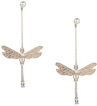Unique Women Earring,Dragonfly Silver Earrings with Shaky Chain,Zircon Shiny Earring,Raw Diomand Earring,Modern Art Earrings,Gift For Her
