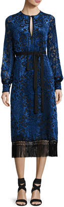 Andrew Gn Long-Sleeve Velvet Devore Dress, Blue