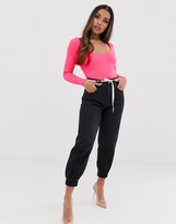 Thumbnail for your product : ASOS DESIGN Petite supercrop sweetheart top in neon pink rib
