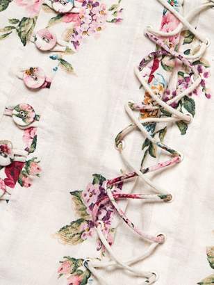 Zimmermann Honour Corset Long-Sleeve Floral Linen Dress
