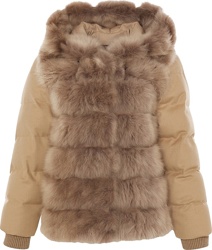 Gorski Women's Select Cashmere Goat Quilted Down Parka with Loro Piana Cashmere Sleeves and Back - Taupe - Size XS