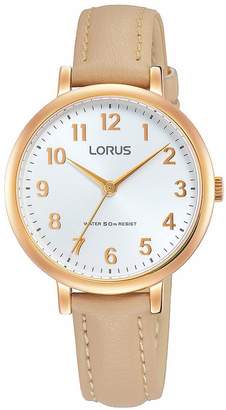 Lorus womens stylish pink leather strap rose gold case watch