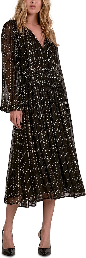Elan International Geometric Print Long Sleeve Dress