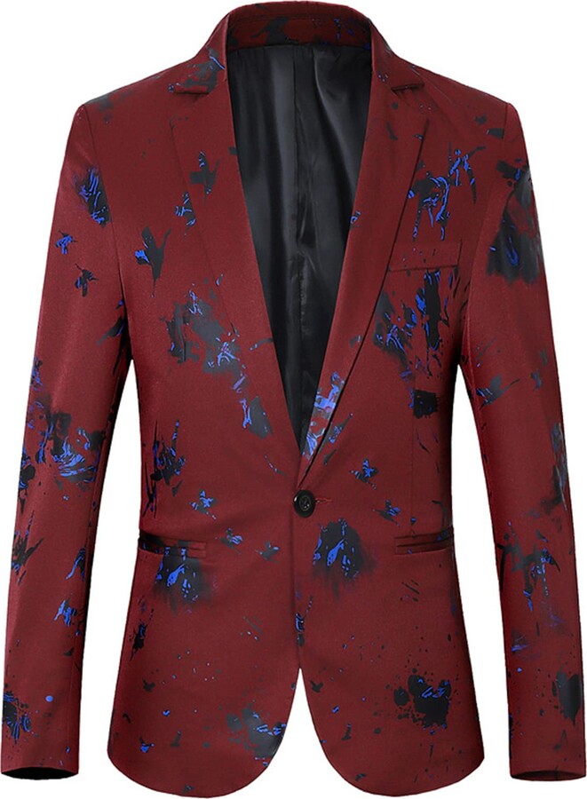 HJXX Mens Floral Tuxedo Jackets One Button Luxury Dinner Wedding Party