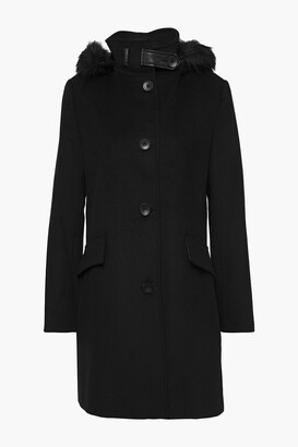 DKNY Faux fur-trimmed wool-blend coat