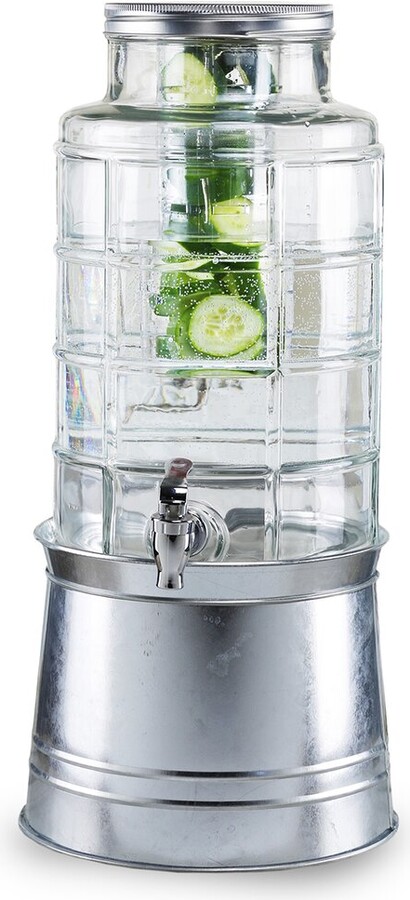 Style Setter Dnu Stylesetter Patchwork Beverage Dispenser With Ice Insert, Fruit Infuser, And Galvanized Base 2.4 Gal/ 9L