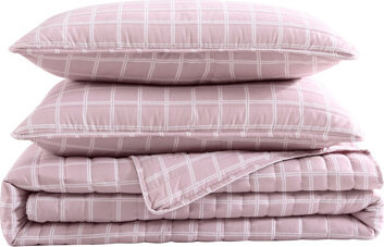 City Scene Pink/White Microfiber Reversible 2 Piece Quilt Set